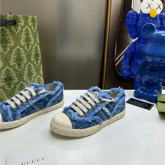 Gucci Frayed Blue Denim Sneakers - Picture 6 of 6